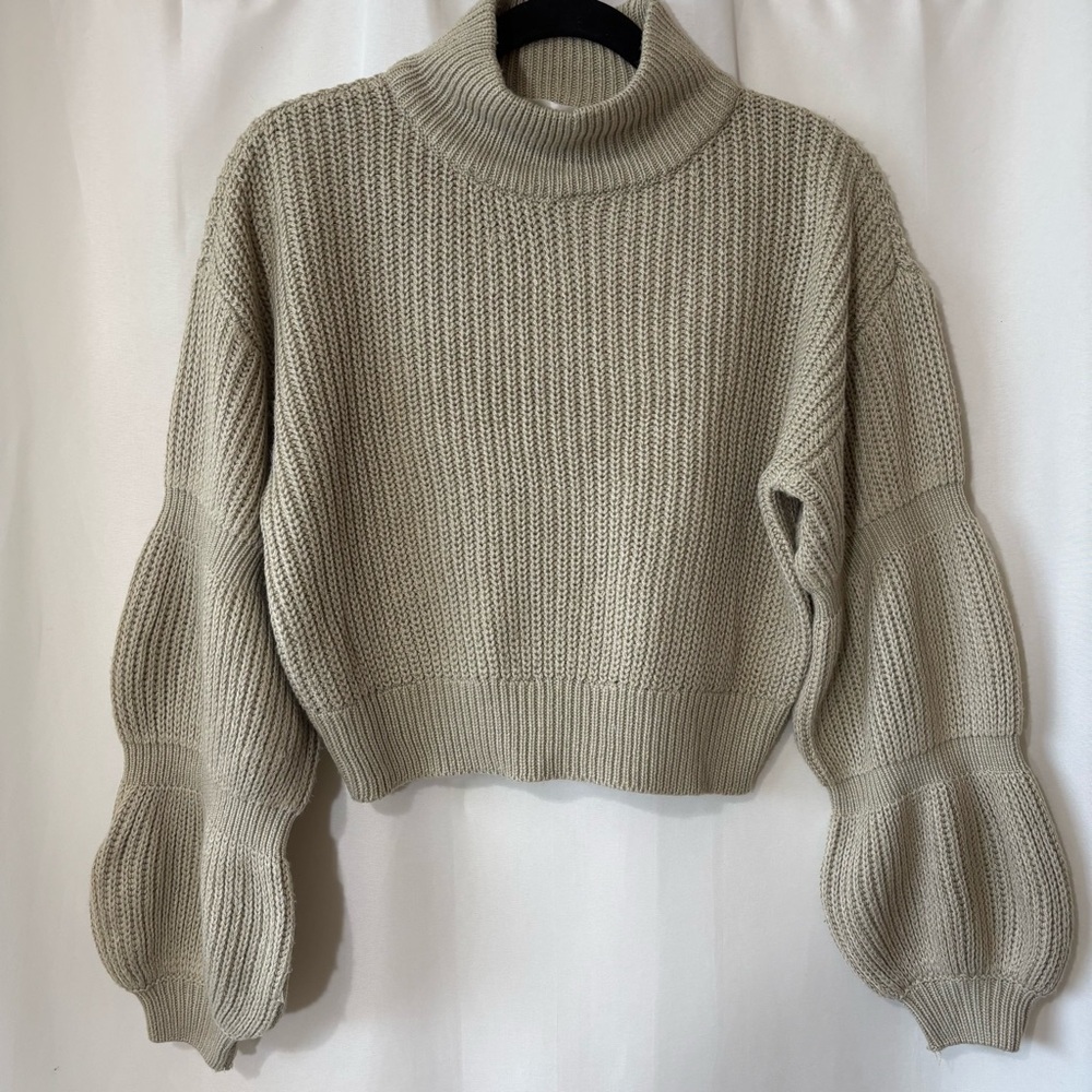 Cloth. By RD Khaki/Brown Knit Crop Sweater with Bubble Sleeve size Small